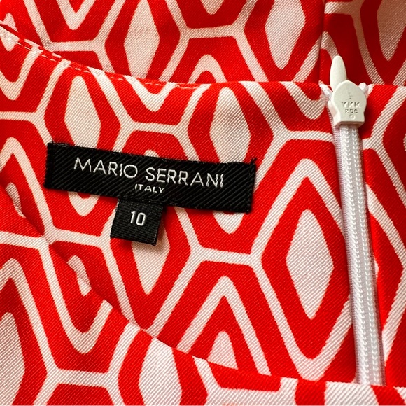Mario Serrani Red white Geometric Print Midi Sleepless Dress Size 10 - Picture 11 of 15